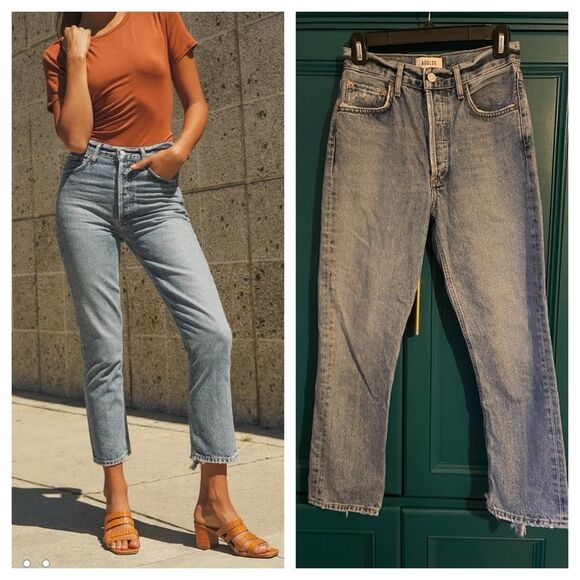Agolde High Rise Riley Crop Jeans - straight leg ankle - light medium wash sz 25 - Picture 1 of 7